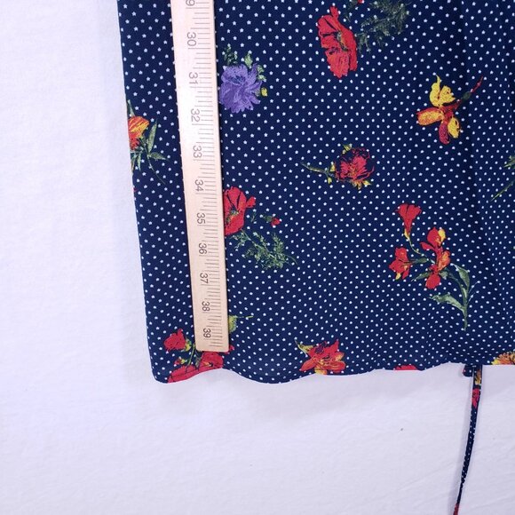 Wrapper Navy Blue Mini Stars Colorful Floral Lightweight Wrap Mid Dress Size L - Picture 6 of 13